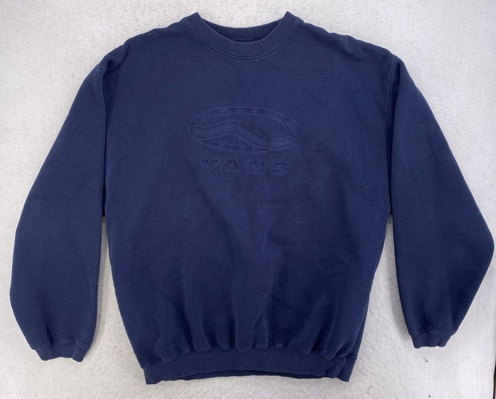 Vintage 90s Vans Off The Wall Embroidered Sweatshirt Navy Blue Large Israel Made